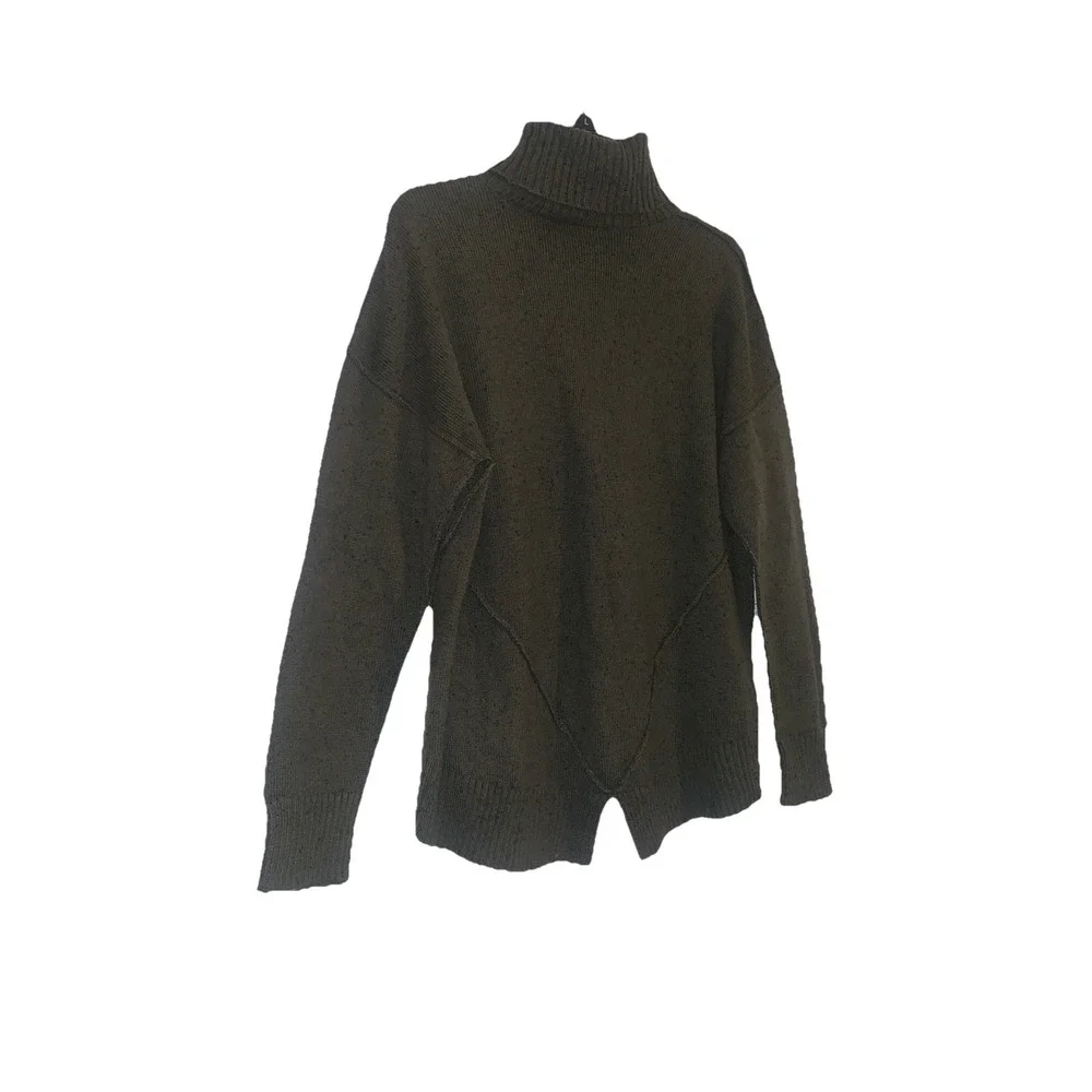 Michael Michael Kors Sweater Women L Olive Green Turtleneck Knit Logo Wool Blend